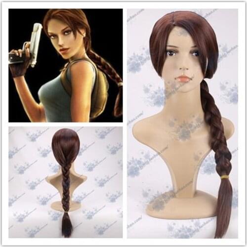 Movie Tomb Raider Lara Plait Wig Game Charactor Lara 70cm Brown Braid Styled Queue Cosplay Synthetic Hair + Wig Cap