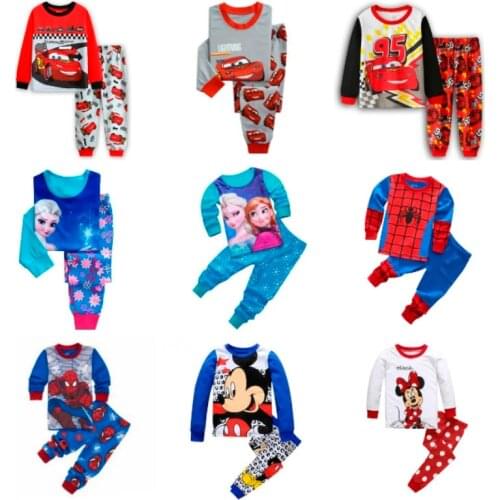 Kids Pajamas Set Children Sleepwear Cartoon Mickey Spiderman Pyjamas Pijamas Baby Boy Girl Cotton Nightwear Clothes Set