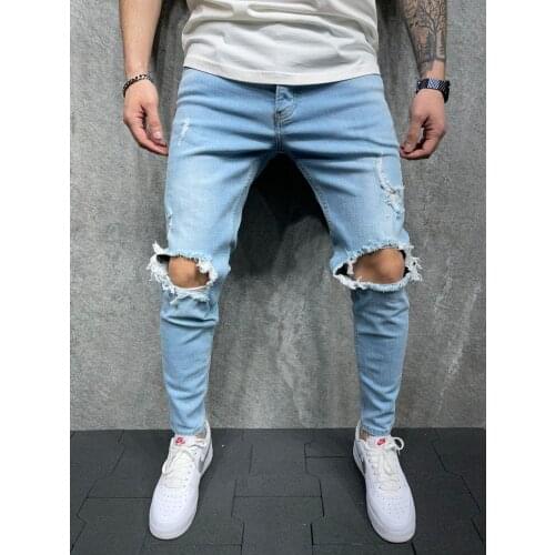 Premium Ice Blue Knee Cut Mens Jeans