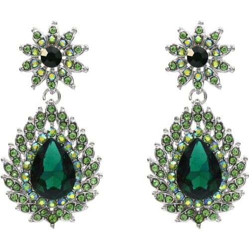 Luxury color Color Jewelry Green Blue Long Chandelier Crystal Bridal Wedding Rhinestone Big Drop Earrings For Women Engagement