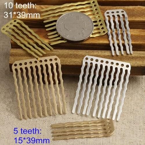 Brass Comb Claw Gold-color Silver-color Bronze Plated DIY Hairpin Findings,Wave Hair Combs,15*39mm (5 teeth),31*39mm (10 teeth)