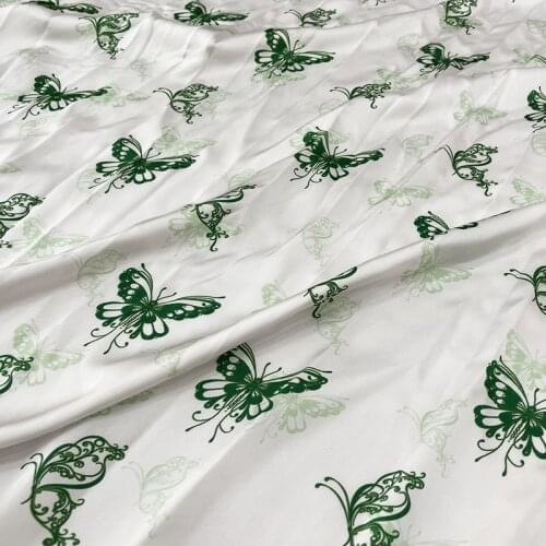 145cm Width Fashion Butterfly Printed Imitate Silk Satin Fabric For Woman Dress Blouse Pants Pajamas DIY Cloth Sewing