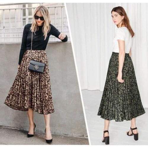 Europe United States Chiffon Skirt Women Waist Print Leopard Print Women Selling Womens Temperament Long Skirts