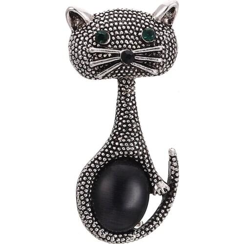 Vintage Opal Cat Eye Brooch Pins For Women Cute Animal Brooches Wedding Party