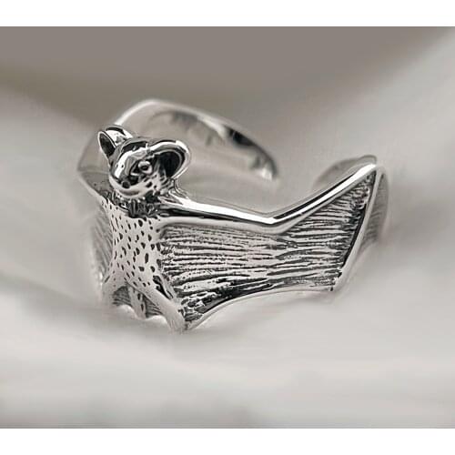 Vintage Silver Color Bat Rings for Women Mens Adjustable Finger Ring Cute Vampire Bat Rings Punk Jewelry Party Accessories