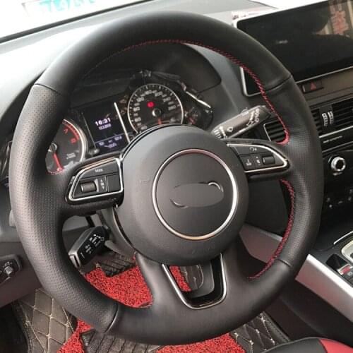High-quality leather hand-stitched steering wheel cover For Audi A4L A3 Q5 Sweat-absorbent and breathable Comfortable grip