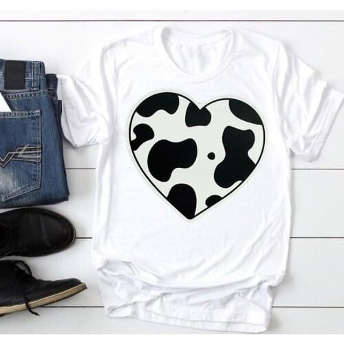 Women Leopard Love Heart Trend Short Sleeve Fashion Cartoon Summer Graphic T Top Lady Print Tee Female Tshirts Clothes T-Shirt