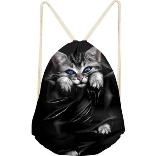 HaoYun Womens Drawstring Bags Gothic Cats Pattern Beach Shoes Pockets Cartoon Animal Boys & Girls Mini Travel Organizer Bags