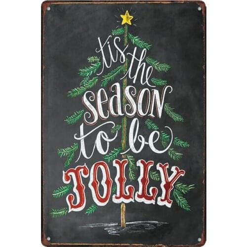 Jolly Christmas Tree Tin Sign Vintage Wall Art Decor Metal Poster Iron Painting Plate House Retro Market Tin Signs
