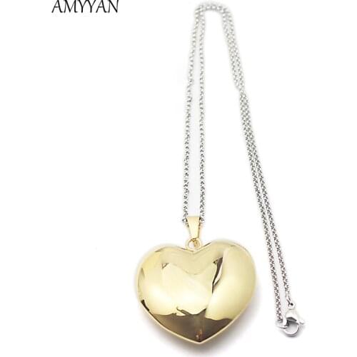 Gold Hollow Puffed Heart Pendant Charm Bulk Wholesale Fashion Jewelry Necklace Design Blank Necklace for Women