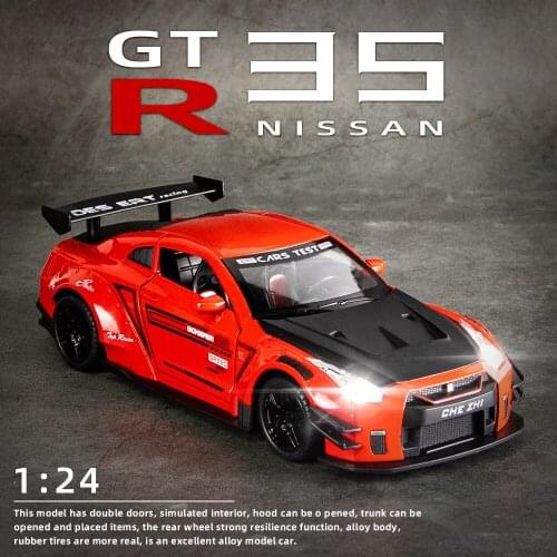1:24 Nissan GTR35 Dongying Ares Four-door Sound and Light Pull Back Alloy Sports Car Model Childrens Toy Boy Collection Gift