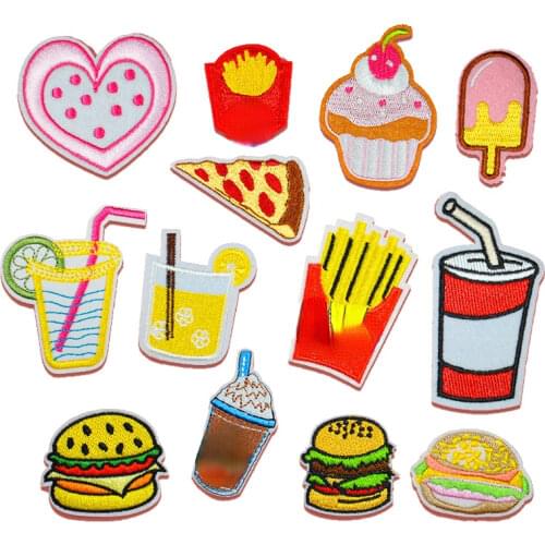 1 PCS ice cream parches Embroidered Iron on Patches for Clothing DIY Stripes Clothes Food Fruit Stickers Custom Hamburgers