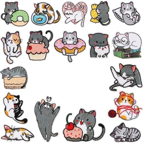 100pcs/lot Embroidery Patch Animal Kitty Cat Kids Clothing Decoration Backpack Sewing Accessory Diy Iron Heat Transfer Applique