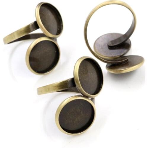 12mm 10pcs Bronze Silver Plated Brass Adjustable Ring Settings Blank/Base,Fit 12mm Glass Cabochons,Buttons Ring Bezels