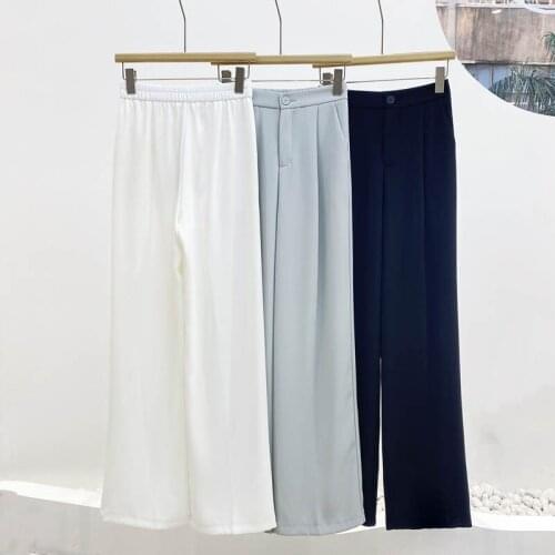 2021 summer Female Long Trousers Chic High Waist Loose Straight Pants Women Office Ladies Suit Pant Thin pants