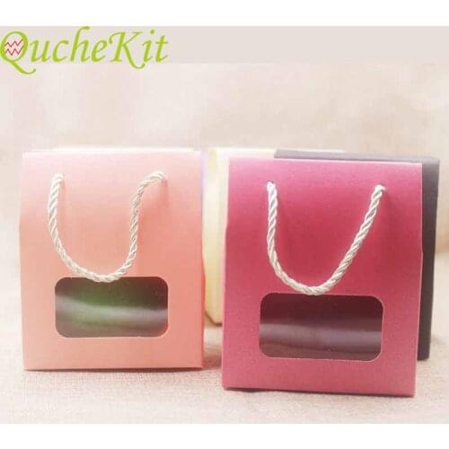 30pcs Handle Gift Boxes With Retangular/Heart Shape PVC Window Paper Packaging Box Wedding Baby Shower Cookie Chocolate Cake Box