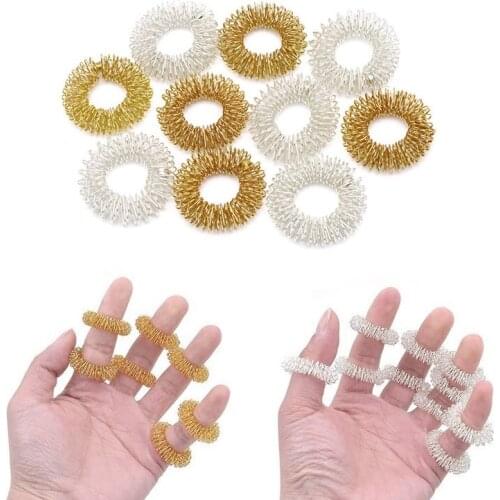 5Pcs Finger Massage Ring Acupuncture Health Care Body Acupressure Massager only sliver