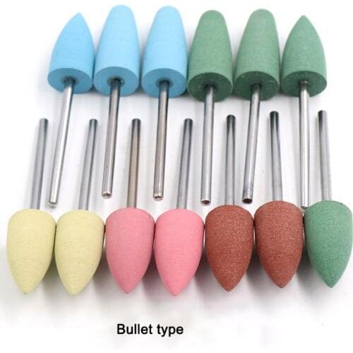 5PCS 2.35 Shank Bullet Type Silicone Rubber Polisher Grinding Head Dental Polishing Tools Brown Green Pink Yellow Blue