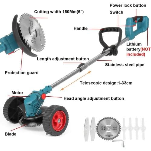 Cordless electric lawn mower 450W lawn mower weeds brush length adjustable knife garden tools 18V lithium ion battery