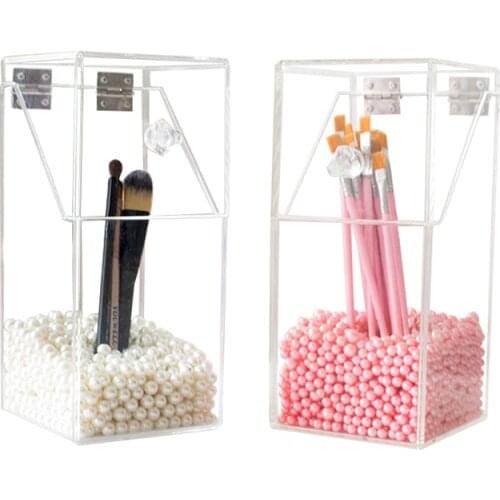 Acrylic Makeup Brush Organizer Clear Cosmetic Brush Holder Case Buy Box Send Pearls For FreeBrush Storage Box With Lid Dustproof