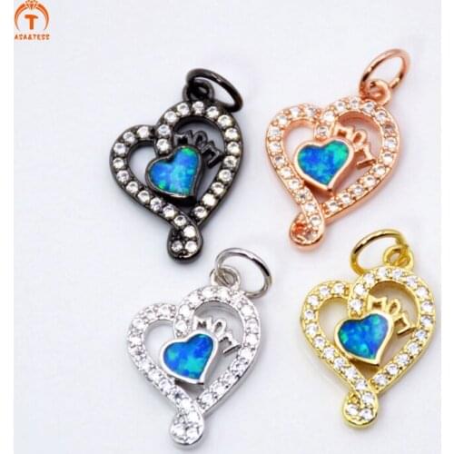 ASA&TESS Micro Pave CZ Crystal Charm Rainbow Opal pendant Beads heart peach pendant Fashion Jewelry Findings 18mm