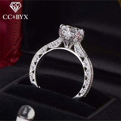 CC Trendy Jewelry Rings For Women Sterling Silver Hollow Flower Rings Cubic Zirconia Anillos Mujer Bridal Wedding Anel CC1426