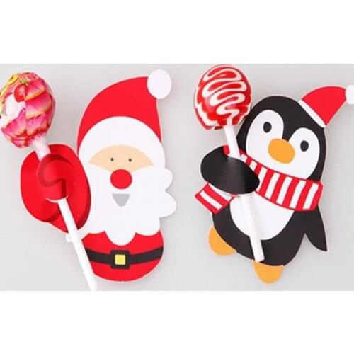 Santa Claus and penguin lollipop decorative paper card Christmas cake pop sucker candy decoration 100pcs