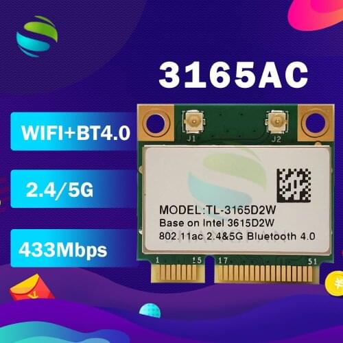 FOR INTEL Dual Band Wireless TL-3165D2W 3165AC half Mini PCI-e BT4.0 802.11AC 2.4G&5G Wireless card