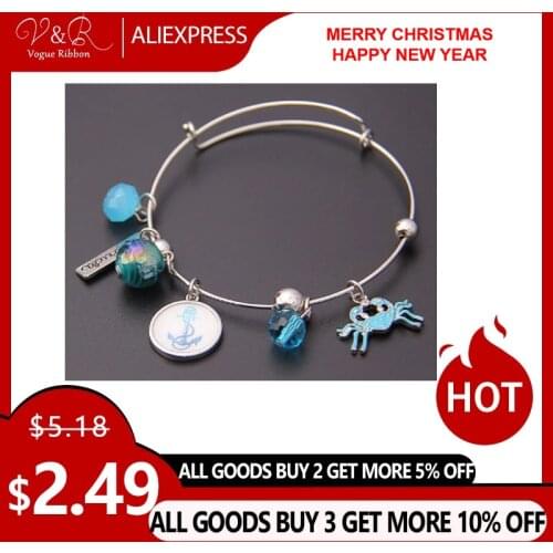Imitation rhodium plated stretch bracelet with crab/ anchor/ florida metal plate/ glass balls alex and ani bracelet bohemian