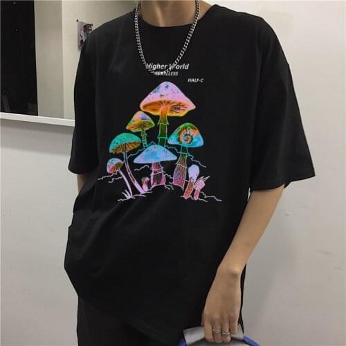 Gothic mushroom print tees Harajuku punk tops streetwear new fashion fun hip-hop summer short-sleeved cotton y2k women T-shirt