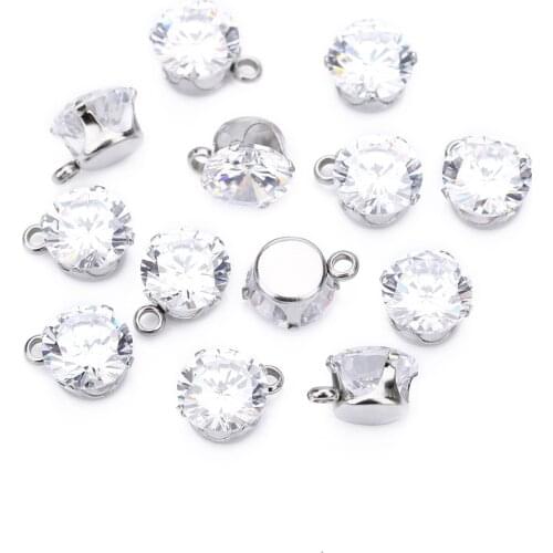 10Pcs Crystal Necklace Pendant Round Shiny Four Claw Zircon Pendant Wedding Bridal Jewelry DIY Ladies Necklace Jewelry Pendant