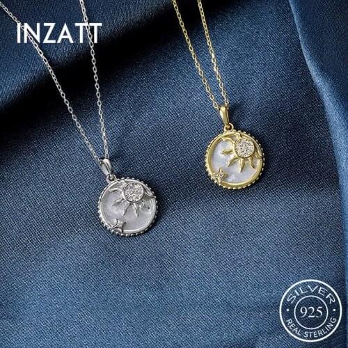 INZATT Real 925 Sterling Silver Zircon Round Star Pendant Necklace For Fashion Women Party Fine Jewelry Hiphop Accessories