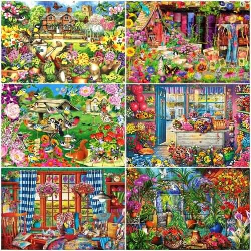 GATYZTORY DIY Oil Painting By Numbers Garden House Landscape For Kids Adult Kits Drawing Canvas Flower Handpainted Home Decor