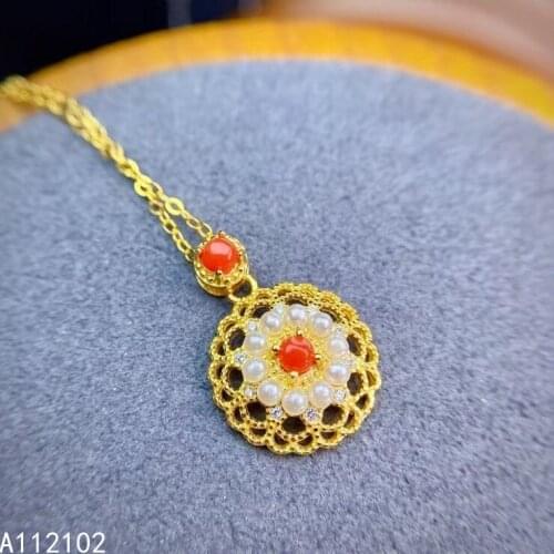 KJJEAXCMY fine Jewelry 925 Sterling Silver Natural red coral Girl popular gemstone Pendant Necklace Support Test Chinese style