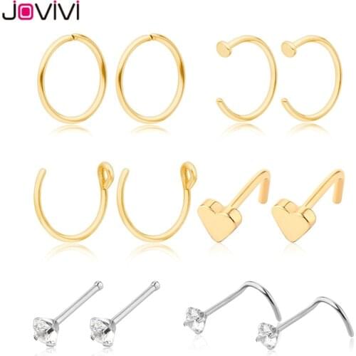 Jovivi 12pcs Stainless Steel 20G Nose Rings Hoop Nose Studs L-Shape Cartilage Tragus Daith Septum Ear Helix Nipple Body Piercing