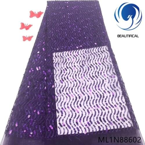 BEAUTIFICAL African lace fabrics 5yards/lot net lac fabric for dress Latest nigerian style lace sequins fabric ML1N886