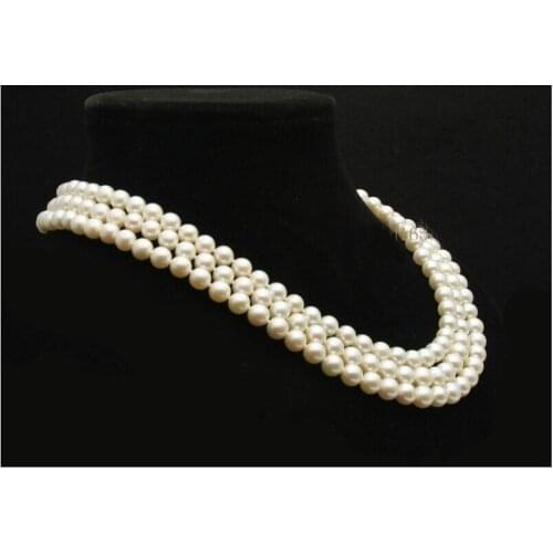 Beautiful 3 Rows 8-9mm Natural White Akoya pearl Necklace 18"19"20"