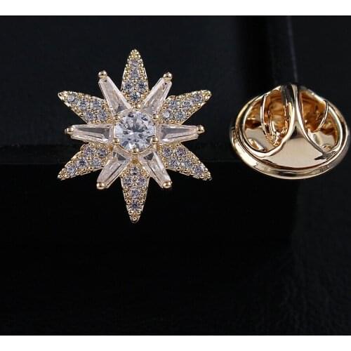 High Quality Cubic Zirconia Metal Pins For Clothes Hat Fashion Classic Small Snowflake Brooch Collar Pins Jewelry Wholesale