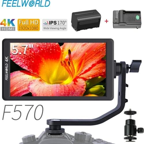 Feelworld F570 5.7" IPS Full HD 1920x1080 4K HDMI On-camera Field Monitor with NP750 Battery + Charger for Canon Nikon Sony DSLR
