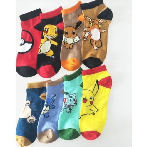 Men Fashion Ankle Cotton Socks Action Figure Pokemon Pikachu Sport Cartoon Christmas Lovers Boat Socks For Teens Man Women