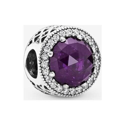 925 Sterling Silver Purple Sparkling Heart Charm Fit Original 3mm Bracelet&Bangle Making Fashion DIY Jewelry For Women