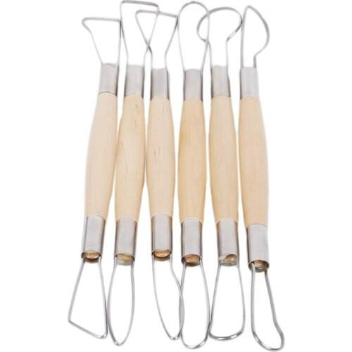 New Wooden Handle Pottery Ceramics DIY Tools Set 6PCS Wood Handle Wax Pottery Clay Sculpture Carving Tool DIY Craft Set