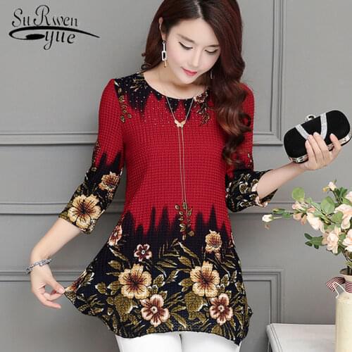 2021 New Fashion Women Blouse Shirt Plus Size 4XL Chiffon Red Womens Clothing O-neck Floral Print Feminine Tops Blusas 993D 30