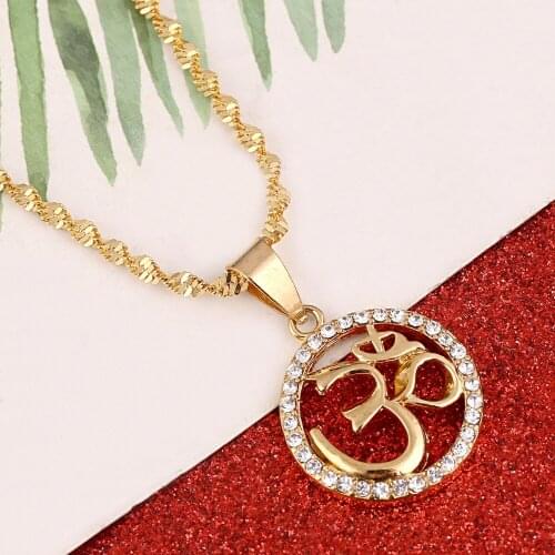 OHM Hindu Buddhist AUM OM Necklace Hinduism Yoga India Outdoor Sport Gold Color Yoga Women Jewelry