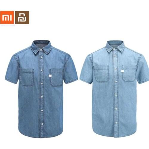 Original xiaomi 2019 spring and autumn micro-elastic jacket mens cotton short-sleeved denim simple shirt