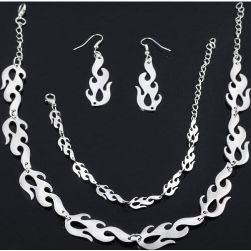 Punk Flame Necklaces Clavicle Hip Hop Flame Rock Chain Bracelets Oorbellen Collar Metal Lady Girl Choker Fashion Jewelry
