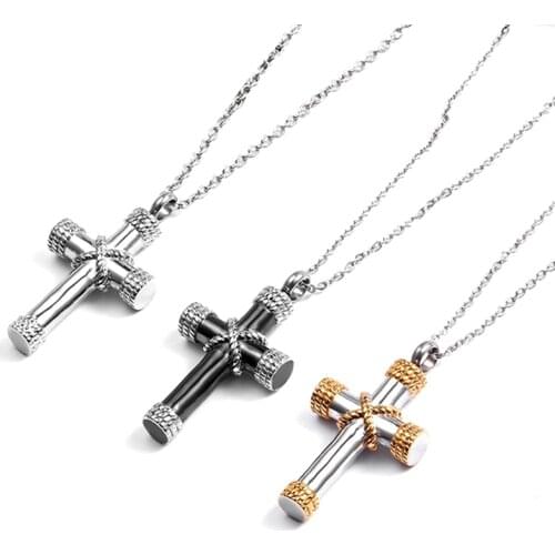Cross Necklace Pet Ashes Box Necklace Souvenir Stainless Steel two-color Cross Necklace Accessories