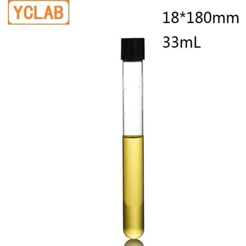 YCLAB 18*180mm Test Tube 33mL Screw Mouth with Black PF Cap Borosilicate 3.3 Glass High Temperature Resistance