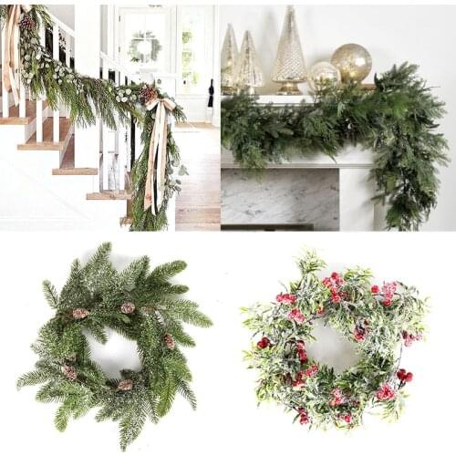 Christmas Wreath Artificial Vine Pines holly Cones Hanging Floral Foliage Garland Christmas Decorations For home Navidad Natal