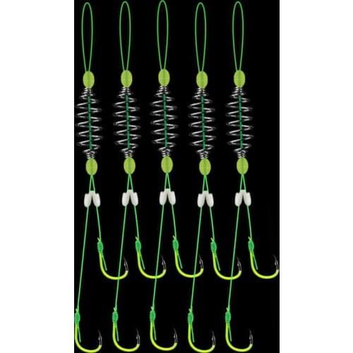 5 Pairs/Lot Carbon Steel Fishing Hook Fluorescence Double Barbed Hook With PE line Explosion Fishhook Anzol Anti-winding J380